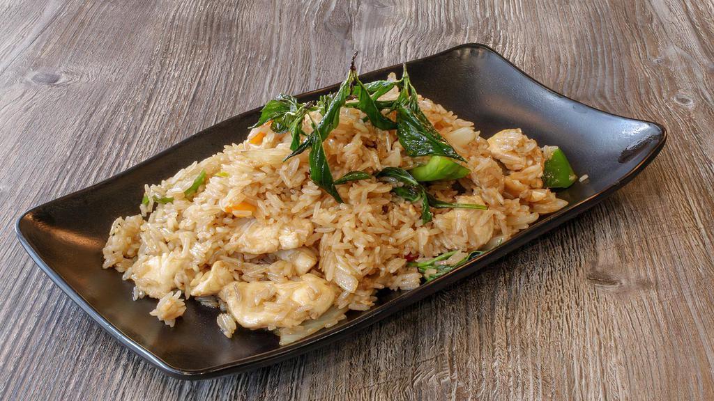 Basil Fried Rice · Jasmine rice, garlic, bells, yellow onion & basil.