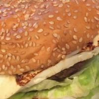 Greek Burger · Grilled 1/3 lb. USDA beef, lettuce, tomatoes, grilled onion & feta on a sesame bun.