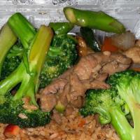 Broccoli Beef or Chicken · Beef (or chicken) sautéed with broccoli and carrots in oyster sauce