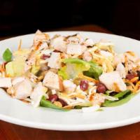 The Works Salad · Romaine, Spring Mix, Kidney Beans, Garbanzo Beans, Carrots, Onions, Croutons, Mozzarella & C...