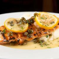 Salmon Piccata · Picatta sauce is capers sautéed with lemon, white wine and butter. Comes with choice of side...