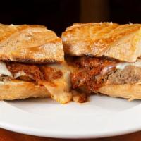 Meat Ball Sandwich · Comes on Focaccia but can be substituted for sourdough baguette.  Comes with choice of side ...