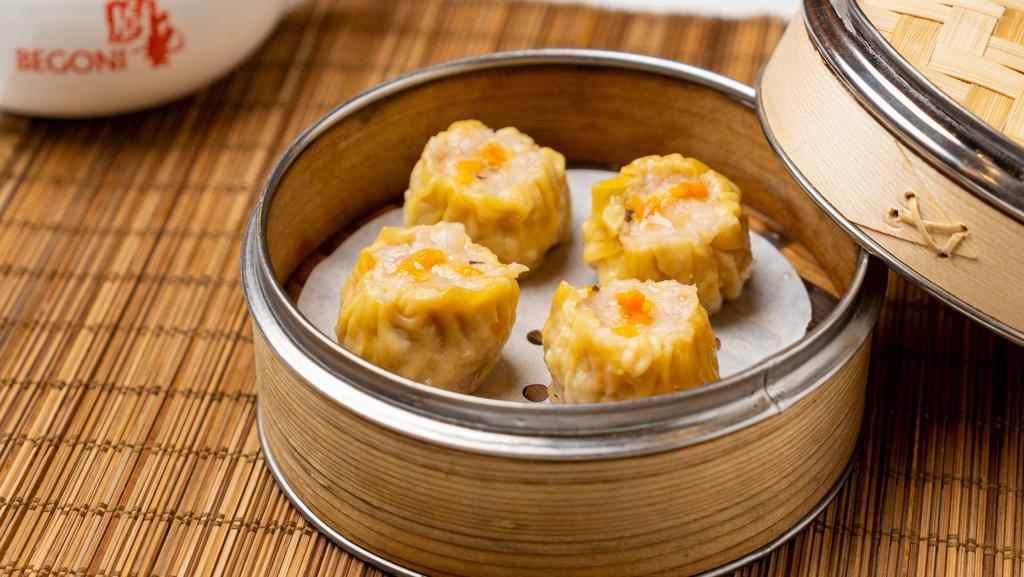 CT3. 🥟 Steamed Pork & Shrimp Siu Mai (4)  · 蟹王蒸燒賣 Classic siu mai with pork and shrimp infused with black mushroom.