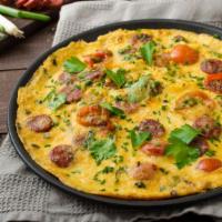 Santa Rosa Omelette · Chicken apple sausage,
tomatoes, green onions,
mushrooms, pepper jack
cheese topped with sou...