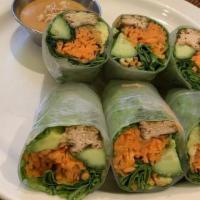 Fresh Rolls · Vegetarian option. Marinated tofu, carrot, cucumber, avocado, mint, and wrapped in rice pape...