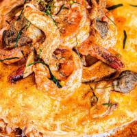 Tom Yum Omelet Rice · Medium spicy. Organic free range eggs with milk, tom yum shrimp, oyster mushroom, and kaffir...