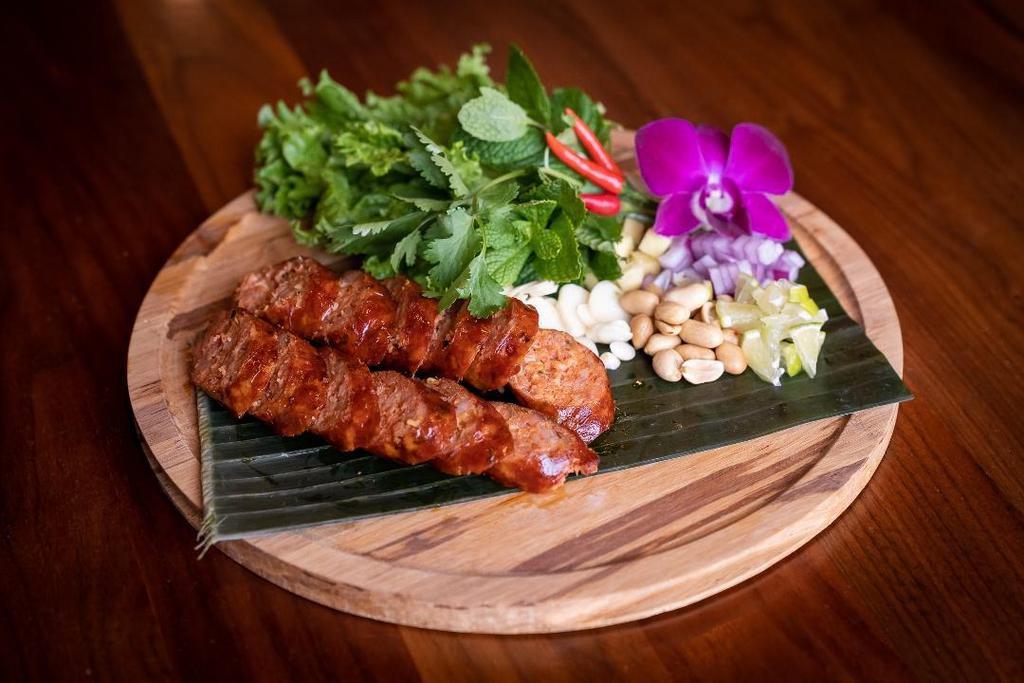 LAO Sausage · Laotian style pork sausage + fresh ginger + toasted peanut W/ bird’s eye chili
