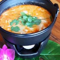 Tom Yum · Hot & Sour soup W/ lemongrass + galangal + mushroom + tomatoes