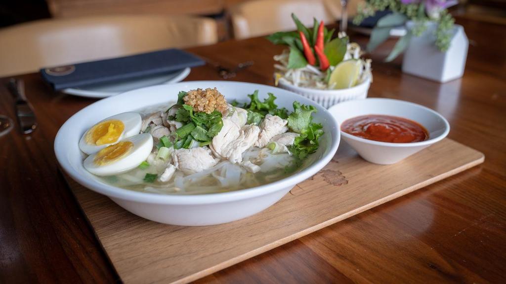 Chicken Noodle Soup · Chicken + bok choy + bean sprout W/ classic clear broth + and choice of small rice noodles or thick rice noodles or egg noodles