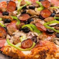 Combination (Medium) · Cal: 2080. Salami, ham, sausage, pepperoni, linguica, ground beef, mushrooms, olives, bell p...