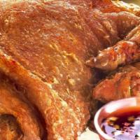 Crispy Pata · Deep fried pork hock with soy-vinegar dip. Crispy skin and juicy meat. Choice of small (2 se...