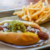 Five Dot Ranch Hot Dog  · ketchup, mustard, chopped onions, relish