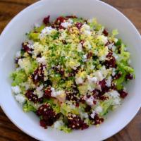 Steakhouse Salad  · romaine lettuce, pickled red onions, chopped red beets, grated hen egg, sweet sherry vinaigr...