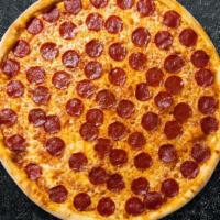 Pepperoni Pizza · Marinara, mozzarella, and pepperoni baked on a hand-tossed dough.