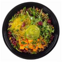 Chilled Quinoa Bowl · Vegan. Avocado mousse and lemon - oregano vinaigrette, spaghetti squash, deride cranberries ...