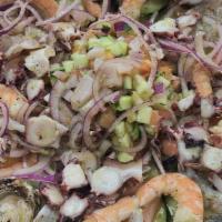 Botana Mazatlan · big plate with a lot of sea food,
from some Aguachile,shrimp to peel
yummy Octopus  and oyst...