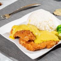 6. Curry Pork Chop Over Rice · Deep fried pork chops. served with spaghetti noodles or white rice.
