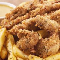 Fried Fish Basket with Honey Mustard Sauce · Hot & Tasty Cajun fish, seasoned and fried to perfection. Served on a bed of fries, with a s...