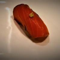 King Salmon · 1pc Zuke Sake (Soy cured), New Zealand.
(wasabi, soy sauce is pre-seasoned)