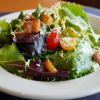 Simple Salad · 230cals. Organic baby greens, heirloom tomatoes, garlic croutons, parmesan cheese, dijon bal...