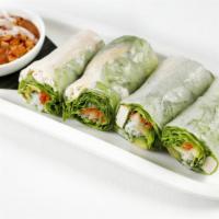 Vegan Avocado Rolls · Vegan. Gluten-free.  Fresh rice paper rolls filled with grilled tofu, carrot, cucumber, rice...