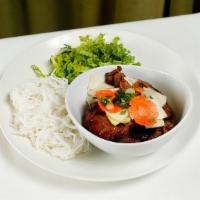 Bun Cha · Gluten-free. Grilled Berkshire pork, pork meatballs, rice noodles, herbs, pickled daikon-car...