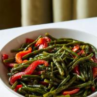 Curried Long Beans · Gluten-free. Long beans sautéed in red chili, red curry paste, red bell pepper, gluten-free ...