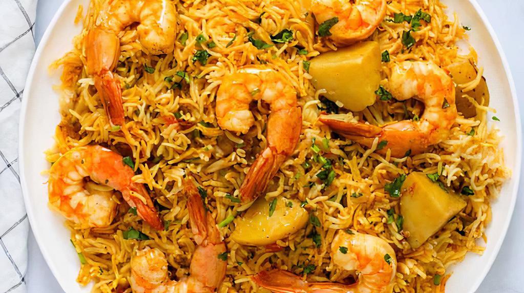 Shrimp Biriyani  · Shrimp Biryani is a delicate, full-flavored meal, made with fragrant basmati rice, tender-cooked shrimp, and caramelized onions.