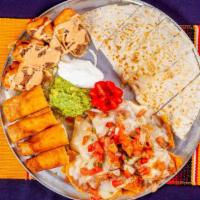 Fiesta Platter · Nachos, Cheese Quesadilla, Taquitos Potato & Cheese, Mini Ground Beef Chimichangas Ground Be...