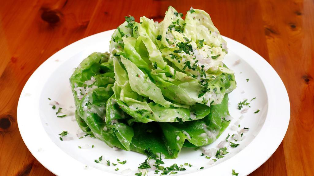 Butter Lettuce Salade · Organic butter lettuce cups with fresh herbs, shallots & champagne vinaigrette .