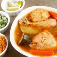Chicken Soup · Potatoes, carrots, chayote, zucchini, rice and corn tortillas.