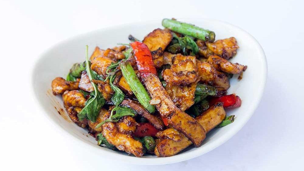 Fiery Tofu and Vegetables  (Lunch) · Spicy Dish. Available with Mild, Medium, Hot or Very Hot. Tofu, string beans, red bell pepper and basil in sweet and spicy sauce.