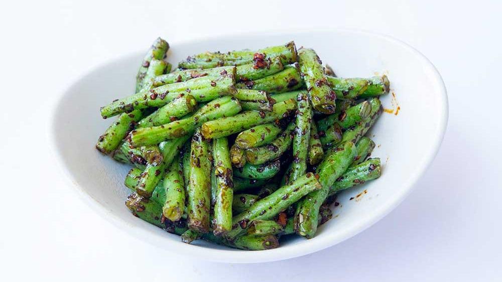 Ruby String Beans  (Lunch) · Spicy Dish. Available with Mild, Medium, Hot or Very Hot. String beans served with garlic and ginger in a soy-based sauce.
