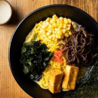 Vegetarian · wakame seaweed, sweet corn, tofu furai, kikurage mushrooms , nori in a veggie broth