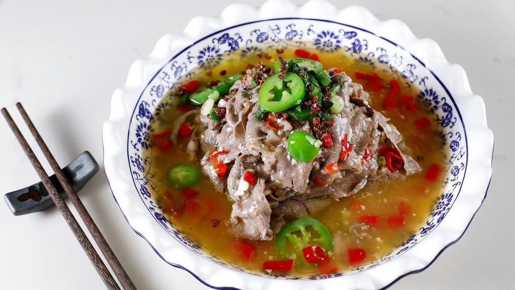 Spicy Beef with Peppercorns in Clear Broth 椒麻肥牛 · 