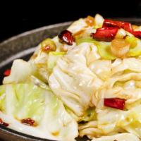 Stir Fried Chinese Cabbage with Chili Pepper 鐵板手撕包菜 · Spicy.