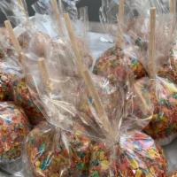 Fruity Pebbles · Granny Smith apples hand-dipped in our homemade caramel & topped with Fruity Pebbles!