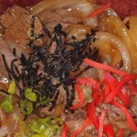 Gyu Don · Simmered sliced beef and onion over rice.