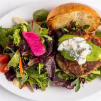 Organic Vegetable Burger · With lettuce, tomato, avocado, tzatziki, chipotle crema. Served on a soft bun. VEGGIE BURGER...