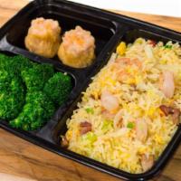 Fried Rice Combo · Yang Chow Fried Rice with BBQ Pork & Shrimp, with Sautéed Broccoli and Sui Mai's