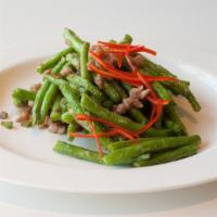 Crunchy String Beans with Minced Pork · Spicy.