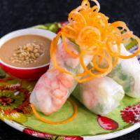 Fresh Rolls · Rice paper wrapped with iceberg lettuce, bean sprouts, mint, and cilantro. Served with sweet...