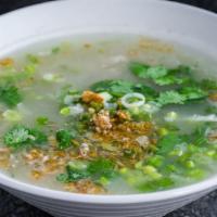 Kao Piak (Gluten-Free) · Homemade rice noodle in thicken chicken broth. Served with hearty slices of chicken breast, ...