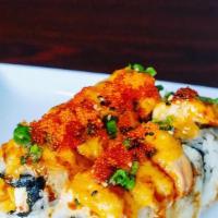 Samurai Roll · cream cheese, shrimp tempura, spicy crab, baked salmon, spicy mayo, unagi sauce, green onion...