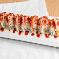 Red Dragon Roll · Raw. Shrimp, crab, spicy tuna, unagi sauce, spicy mayo.