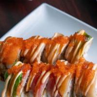 2021 Roll · Raw. Soft shell crab and crab meat. Topped with assortment of fish. Unagi sauce, spicy Mayo ...