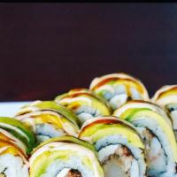 Akita Roll · Shrimp, unagi, cream cheese, and avocado with unagi sauce and spicy mayo.