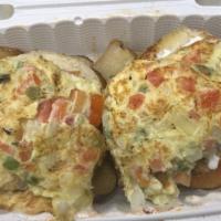 Indian Spicy Omelet Burgers in Buttery Buns  · Two Spicy Indian Omelet Burgers:   One  large spicy Indian omelets spiced with  and Tzatziki...