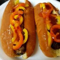 Chef's Lamb Kabob Hot Dogs · Two Spicy spiced lamb Hot Dogs:   Spiced up Lamb Kabobs / dogs with veggies and Tzatziki + H...