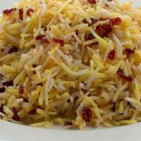Zereshk Polo · Basmati rice with barberries and saffron.